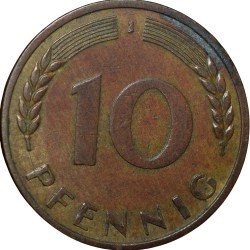 Alternative view of Old Brass 10 Pfennig of Germany (AD 1950) with Oak Sapling