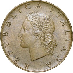 Brass 20 Lira of Italy Country (AD 1980) with Oak Leaves About UNC Grade