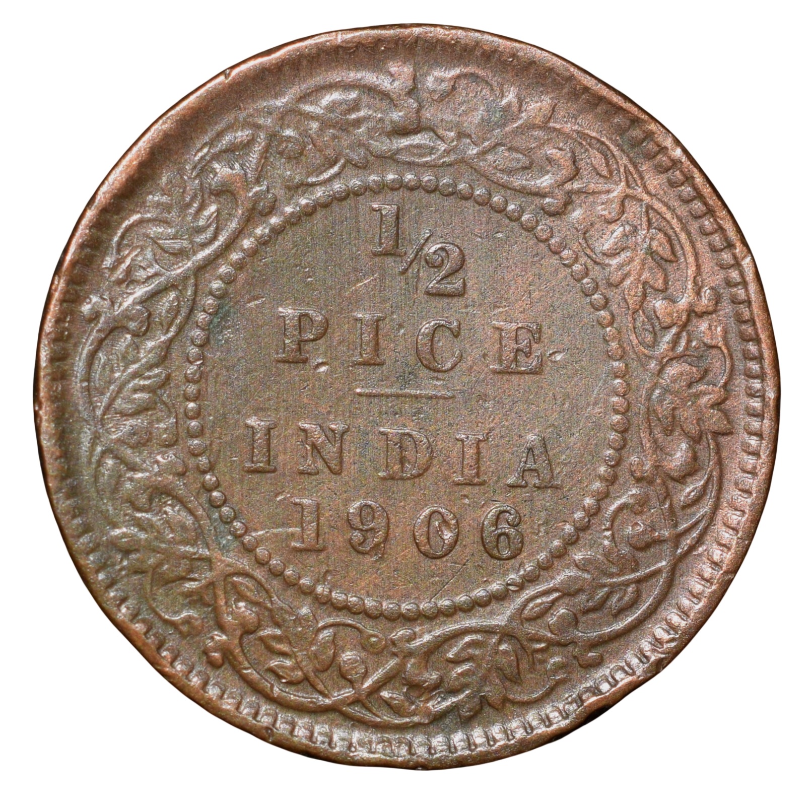 Copper 1/2 Pice of Edward VII (AD 1906) of Calcutta Mint Rare - Image 2
