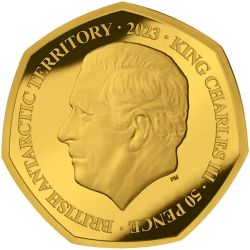 Alternative view of 50 Pence Charles III Royal cypher Gold plated 2023 Issue Pobjoy Mint Unique and Rare