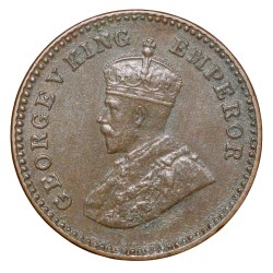 Bronze 1/12 Anna of George V (AD 1926) of Calcutta Mint KM 509 Beautiful Grade Die-Clash/Ghost Image Error