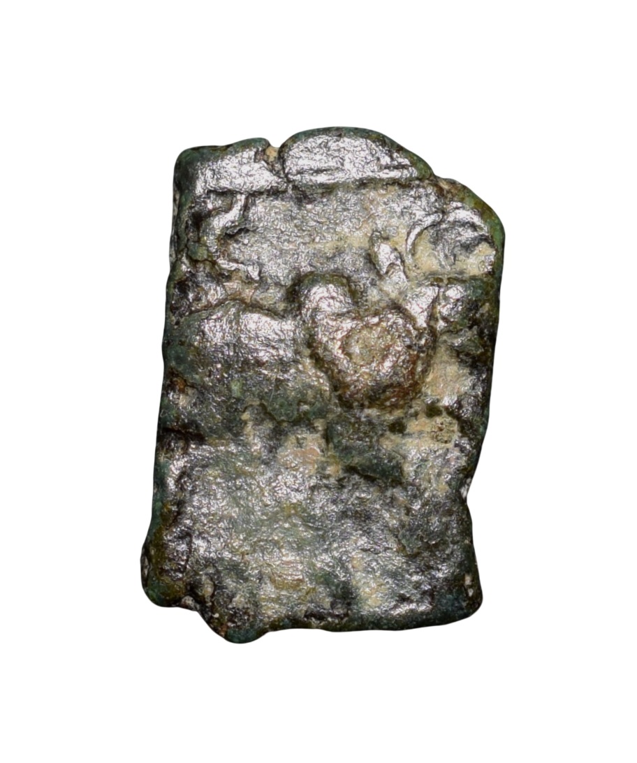 Copper Coin of Maharathis of Andhra(2nd Cen.BC) with Nandipad above Bull Right/Standing Deity above Taurine, Nandipad, Ujjaini & Swastik Ext.Rare