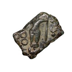 Copper Coin of Maharathis of Andhra(2nd Cen.BC) with Nandipad above Bull Right/Standing Deity above Taurine, Nandipad, Ujjaini & Swastik Ext.Rare
