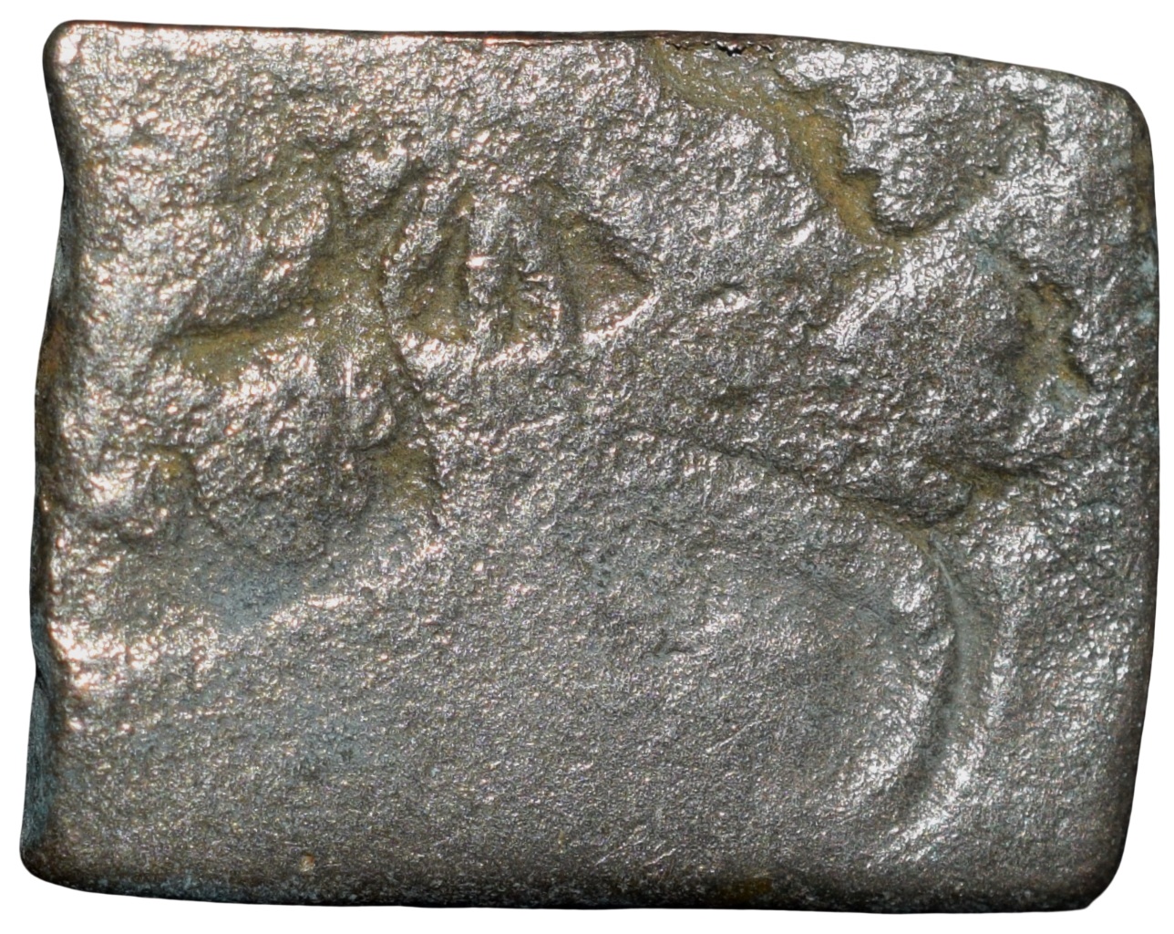 Debased Silver Punch Marked of Vidarbha Region (3rd - 2nd Cen. BC) with Triangular Headed, 6-Arched, Tree Railing & Swastik within square