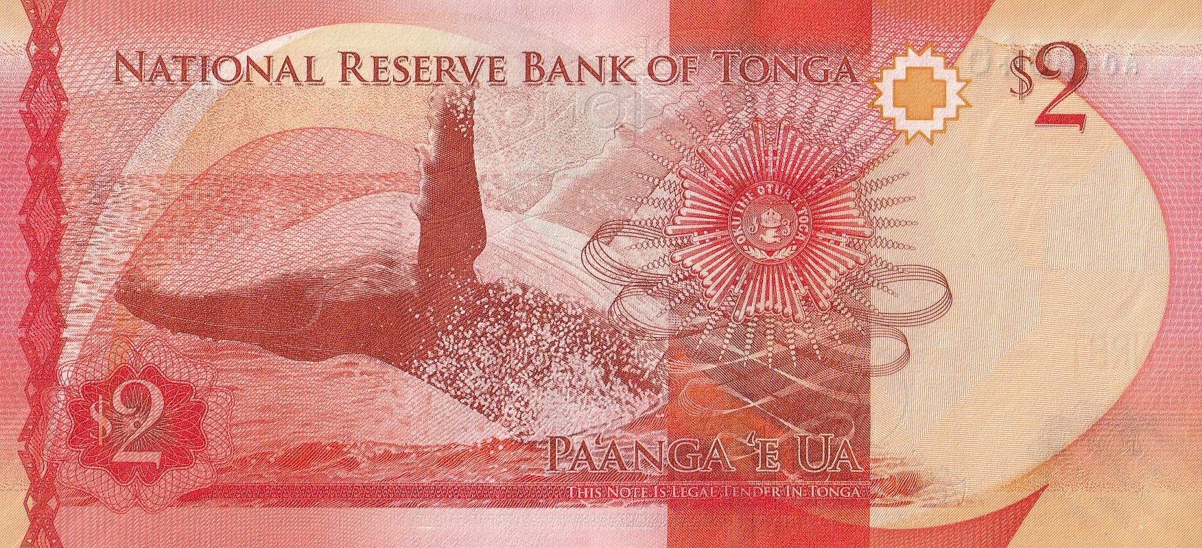 2 Pa'anga of Tonga Country (AD 2015) with Portrait of King Tupou VI/Whale leaping out of water