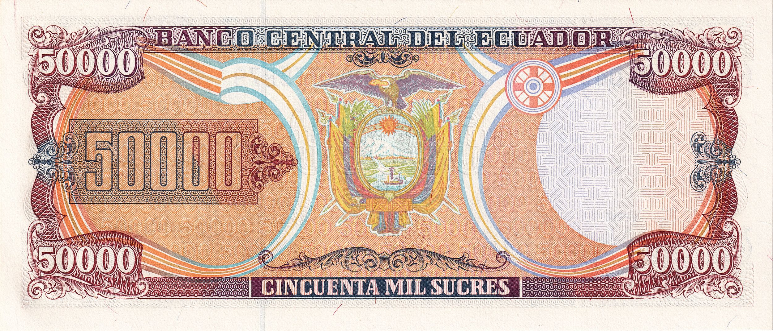 50,000 Sucres of Ecuador Country (AD 1999) with Portrait of Eloy Alfaro/National Coat of Arms of Ecuador