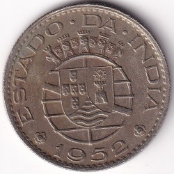 Alternative view of Portuguese India - Goa 1952 1/2 Rupia Copper Nickel Rare Coin