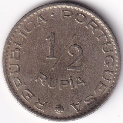 Portuguese India - Goa 1952 1/2 Rupia Copper Nickel Rare Coin