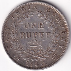 One Rupee East India Company 1840 Continuous Legend Silver Coin #2