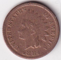 Indian Head Cleaned Condition One Cent 1884 Bronze Coin