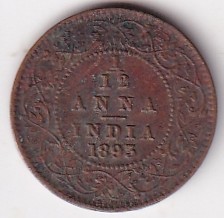 1/12 Anna 1893 Victoria Empress Old British India Coin