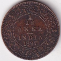 1/12 Anna 1897 Victoria Empress Old British India Coin