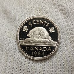 Elizabeth II DG Regina 5 Cents Proof Coin 1984 Year Royal Canadian Mint