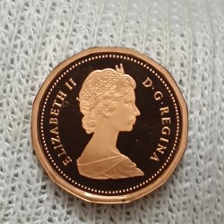 Alternative view of Elizabeth II DG Regina 1 Cents Copper Proof Coin 1984 Year Royal Canadian Mint