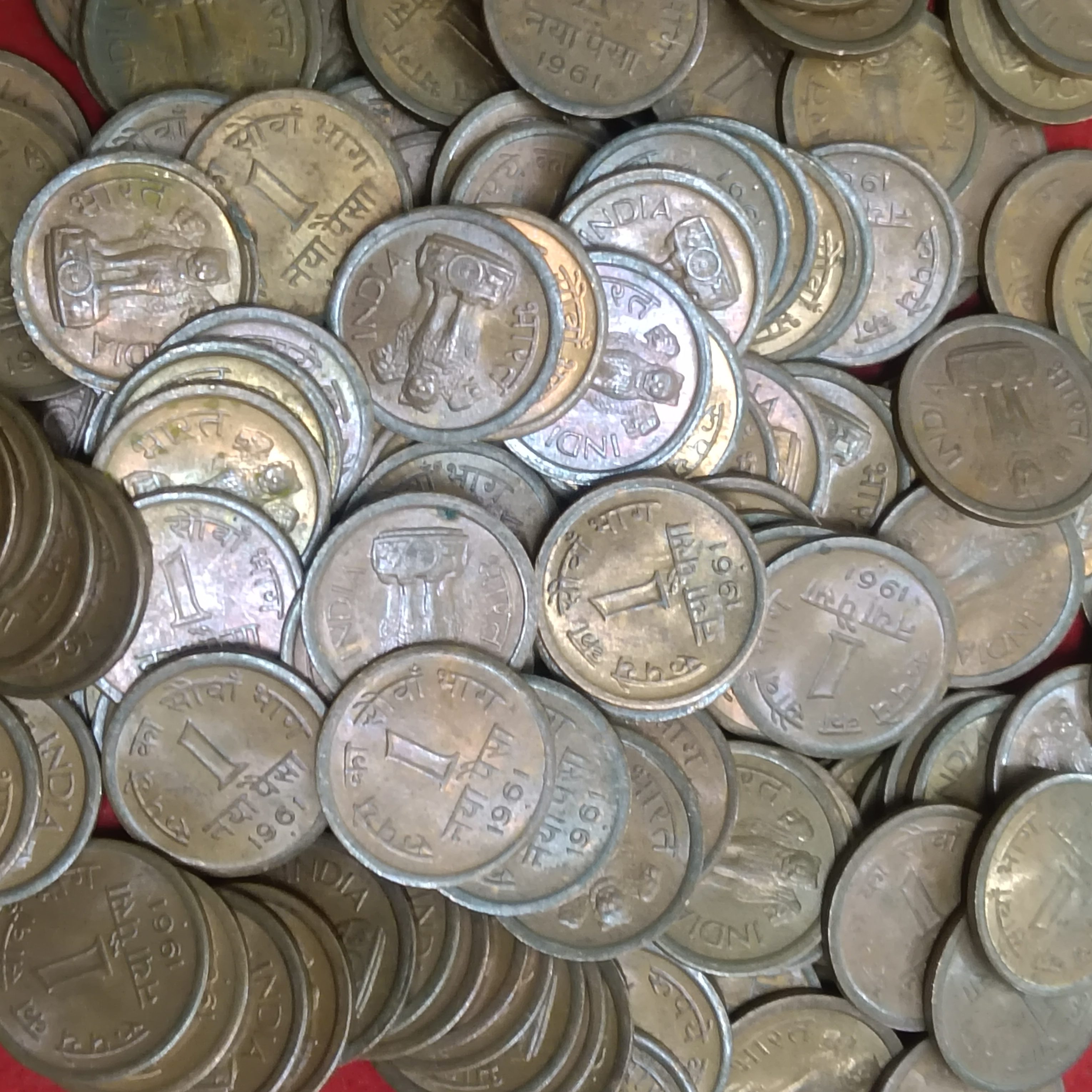 One Naya Paisa Scare Copper Coins 1961 Year 50 Pcs Bombay Mint UNC Condition Republic of India