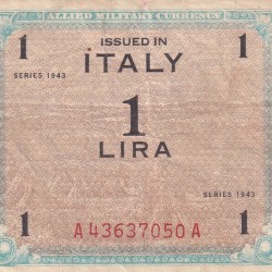 Italy 1 Lira (Allied Military Currency) 1943 Series Rare Note#B2