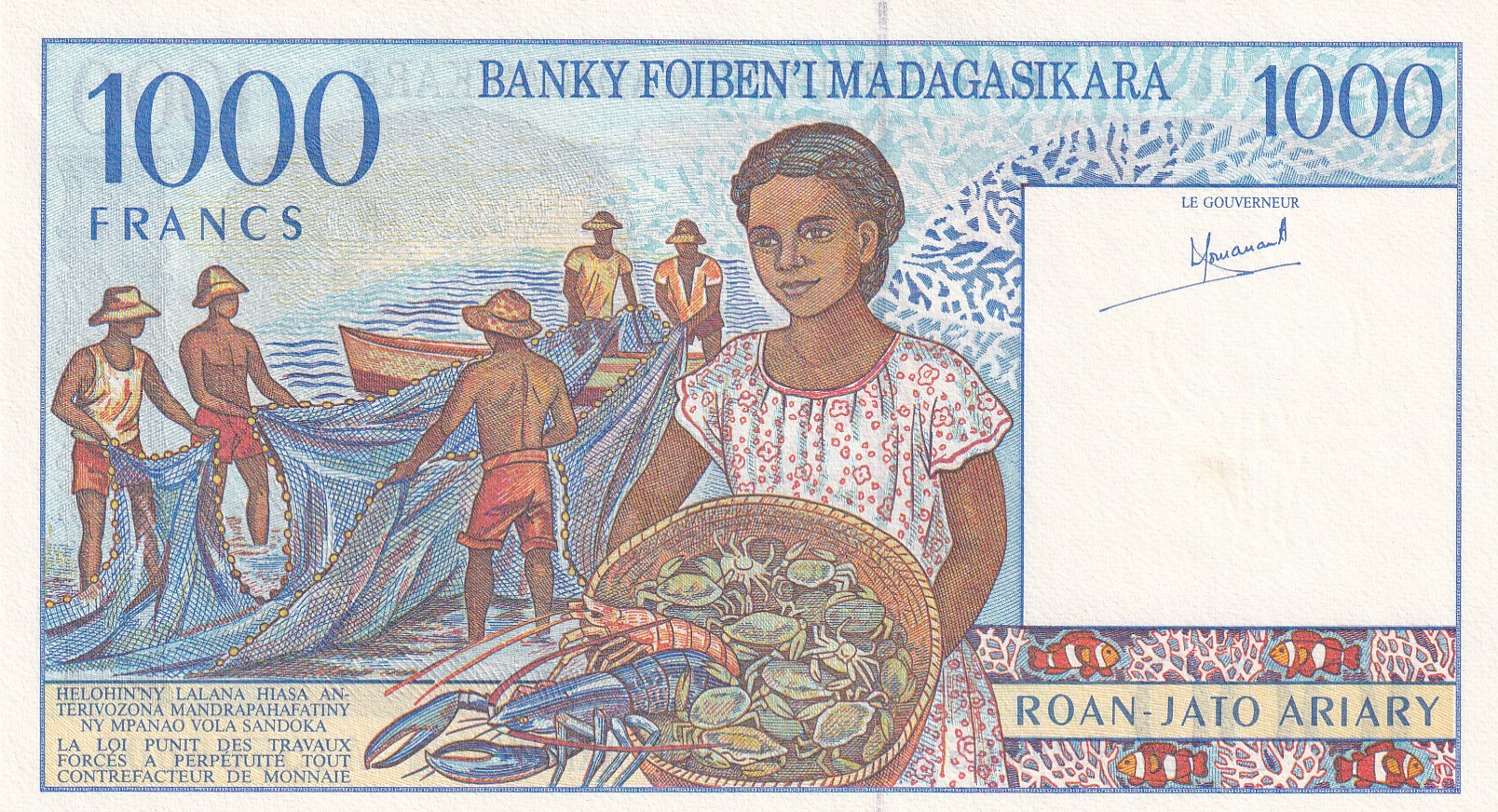Madagascar 1000 Francs Rare UNC Note #B2 - Image 2