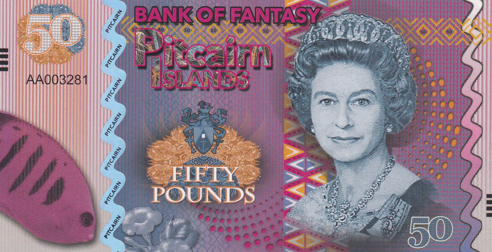 United Kingdom 50 Pounds - Elizabeth II Flame angelfish Rare Fantasy Note #B2