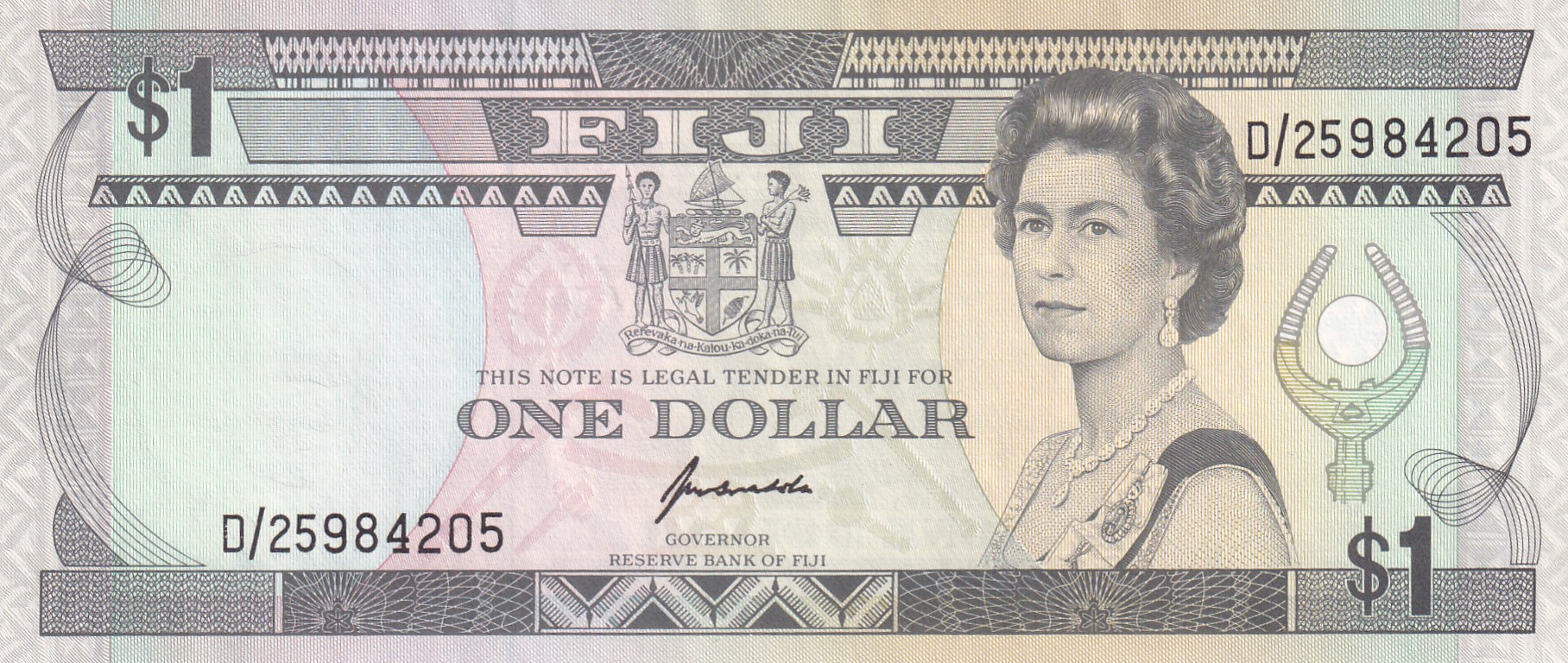 Fiji 1 Dollar (Elizabeth II) Old Issue Rare Unc Note#B2