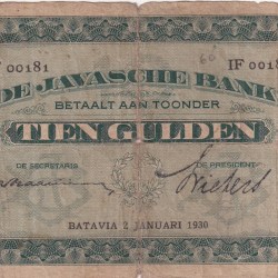 Netherlands Indies 10 Gulden 1930 Series Rare Note#B2