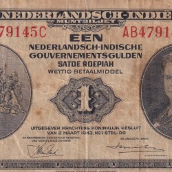 Indonesia (Netherlands East Indies) 1 Gulden - Wilhelmina 1943 Series Rare Note#B2