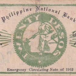 Alternative view of Philippines 20 Pesos 1942 Series Rare Note#B2