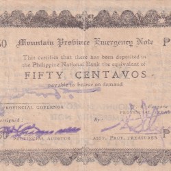 Philippines › Mountain Province 50 Centavos 1942 Old Issue Rare Note #B2