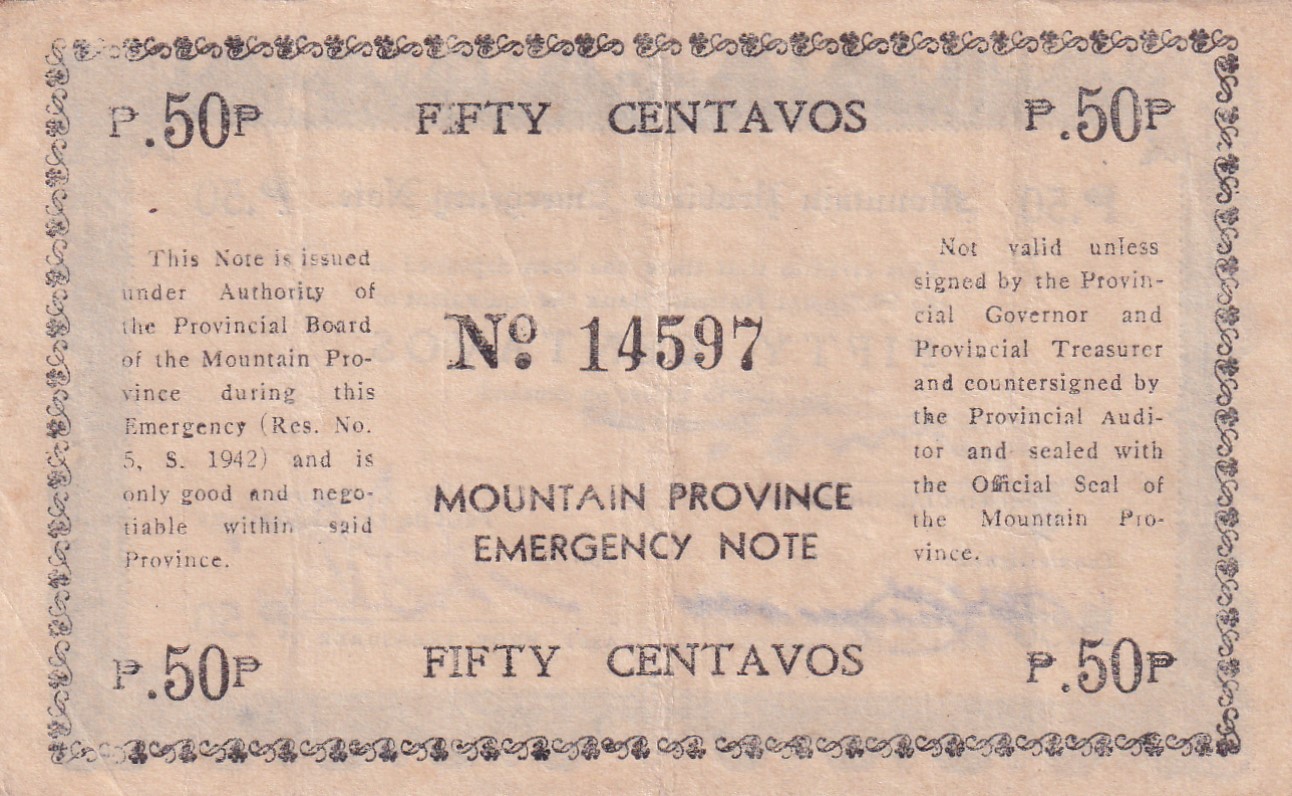 Philippines › Mountain Province 50 Centavos 1942 Old Issue Rare Note #B2