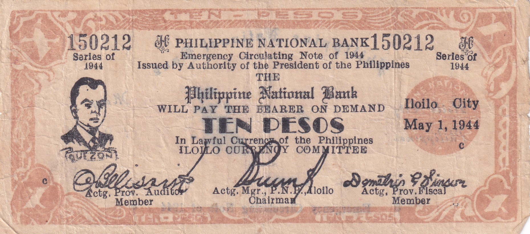 Philippines βΊ Iloilo, 10 Pesos (1944) Old Issue Rare Note #B2