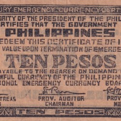 Philippines Bohol, 10 Pesos (1942) Old Issue Rare Note #B2