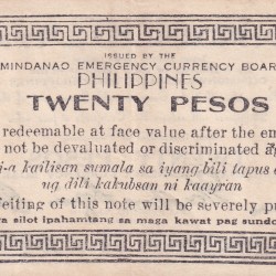 Alternative view of Philippines Mindanao, 20 Pesos (1944) Old Issue Rare Note #B2