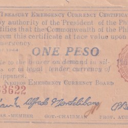 Philippines Negros Oriental,1 Peso Red seal (1944) Old Issue Rare Note {repaired from upper corner} #B2