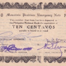 Philippines Mountain Province , 10 Centavos (1942) Old Issue Rare Note #B2