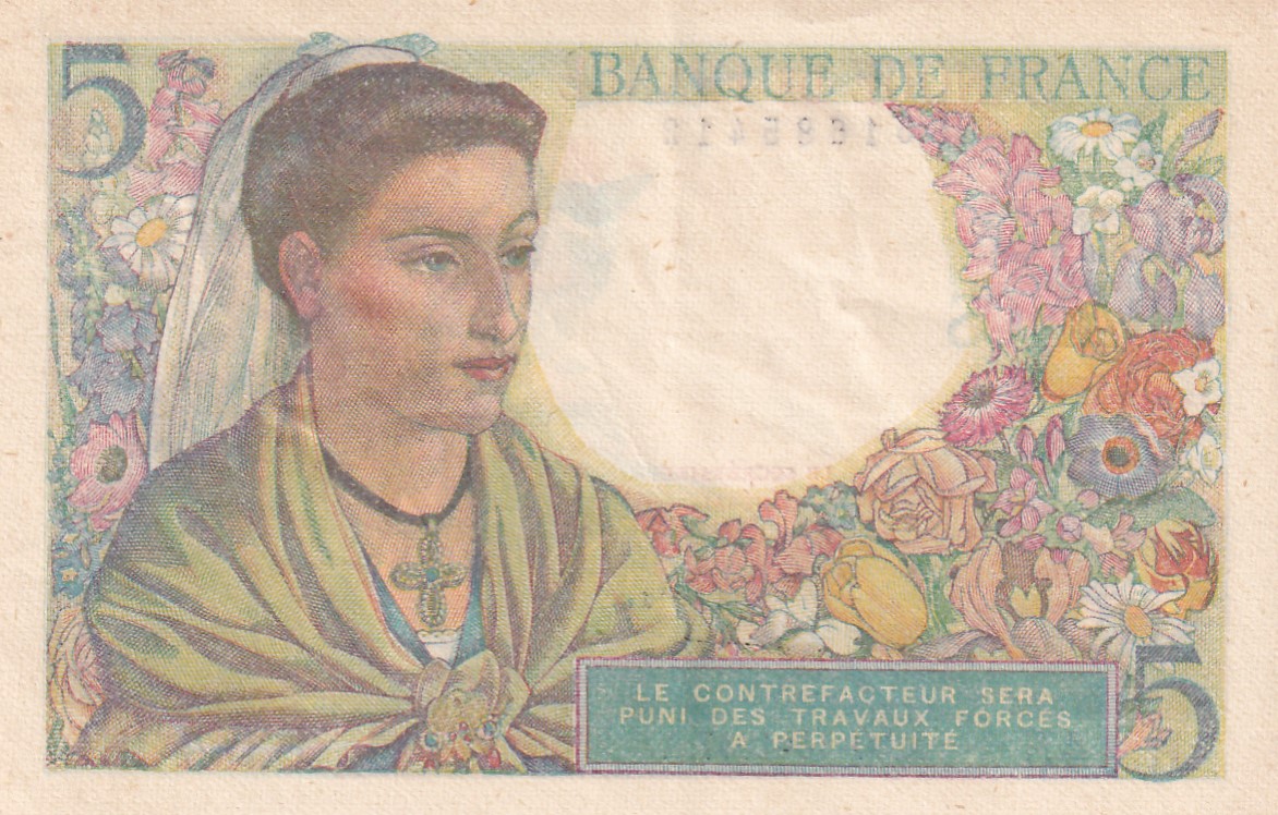 France 5 Francs Rare UNC Note #B2