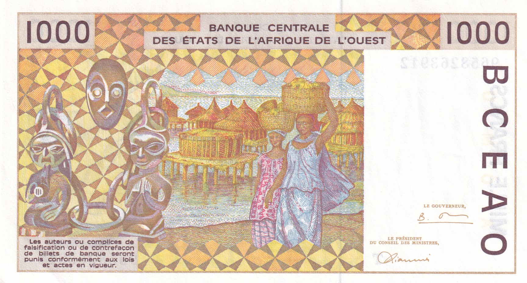 Western African States 1000 Francs Rare UNC Note #B2