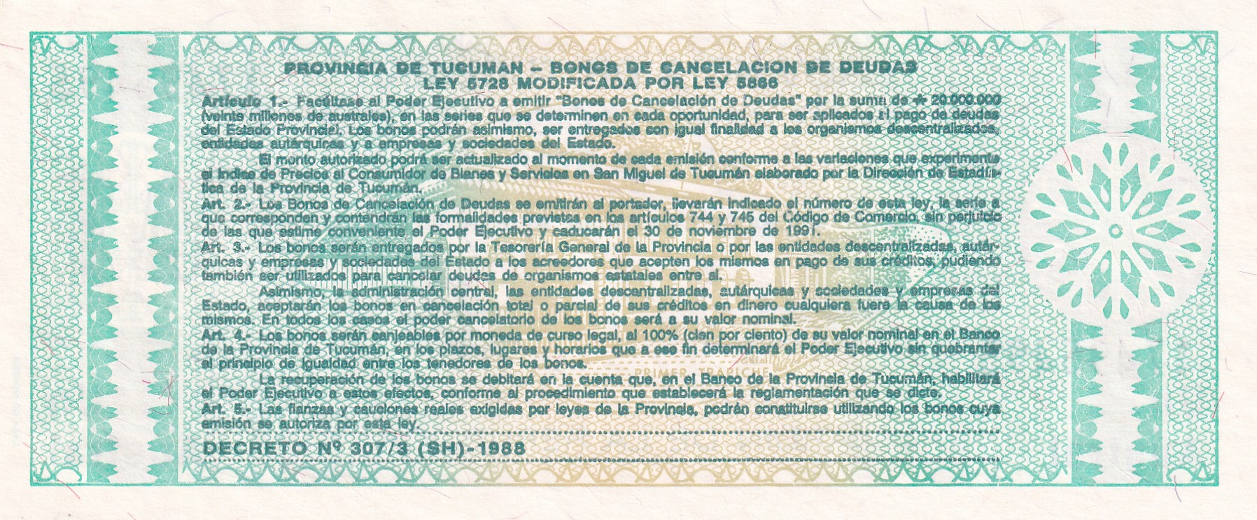 Argentina › Tucuman 1 Austral Rare UNC Note #B2