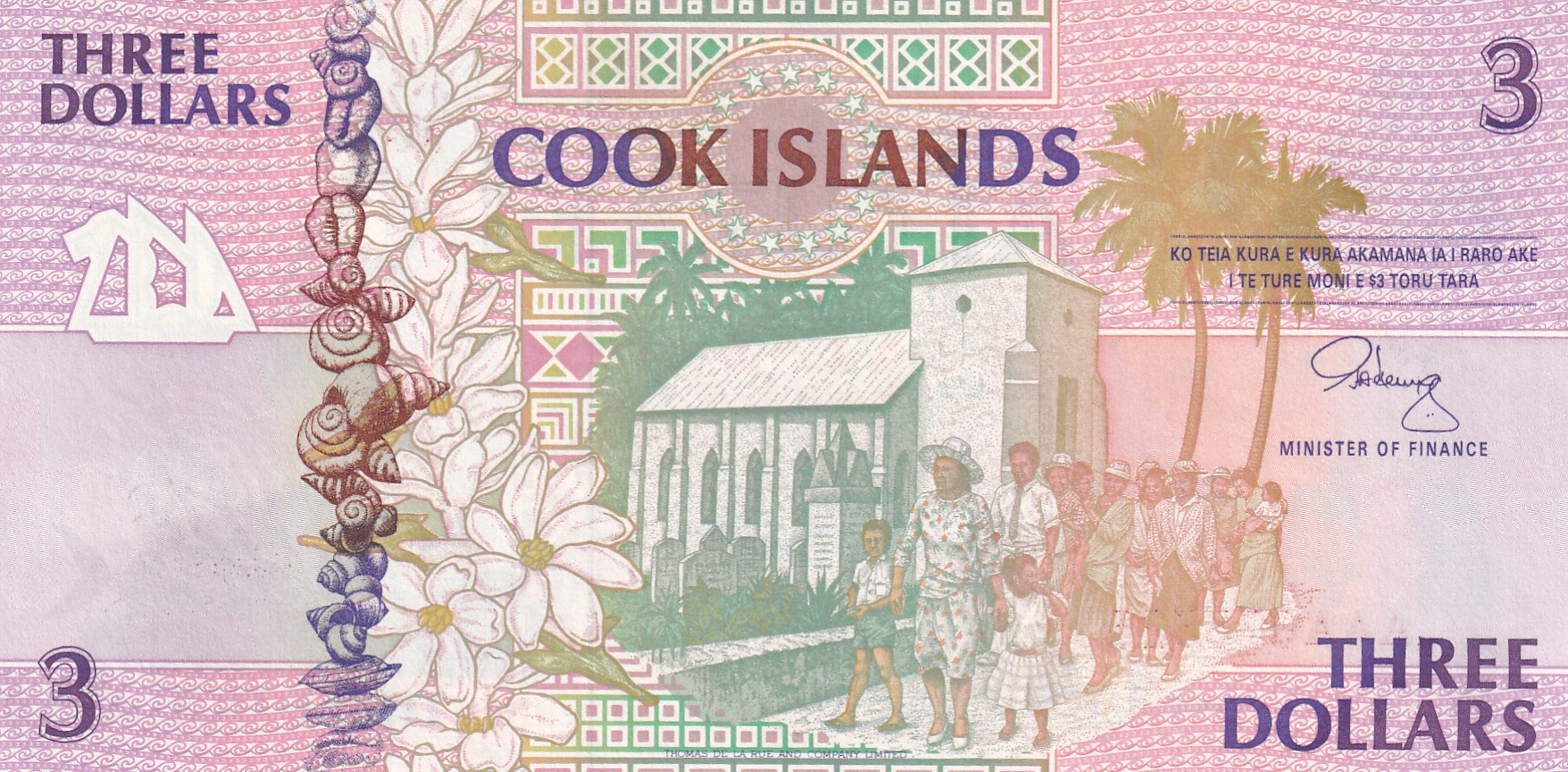 Cook Islands 3 Dollars Rare UNC Note #B2