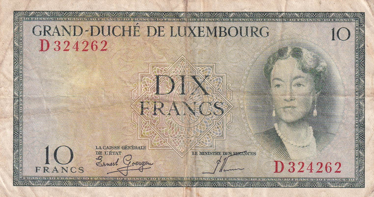 Luxembourg 10 Francs (1954) - Charlotte Old Issue Rare Note #B2