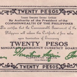 Philippines Mindanao, 20 Pesos (1944) Old Issue Rare Note #B2