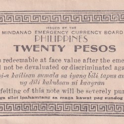 Alternative view of Philippines Mindanao, 20 Pesos (1944) Old Issue Rare Note #B2