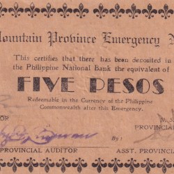 Philippines Mountain Province 5 Pesos (1942) Old Issue Rare Note #B2