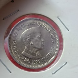 Alternative view of One Rs Jawaharlal Nehru Rare Copper Nickel Coin 1989 Year Noida Mint Unc Condition