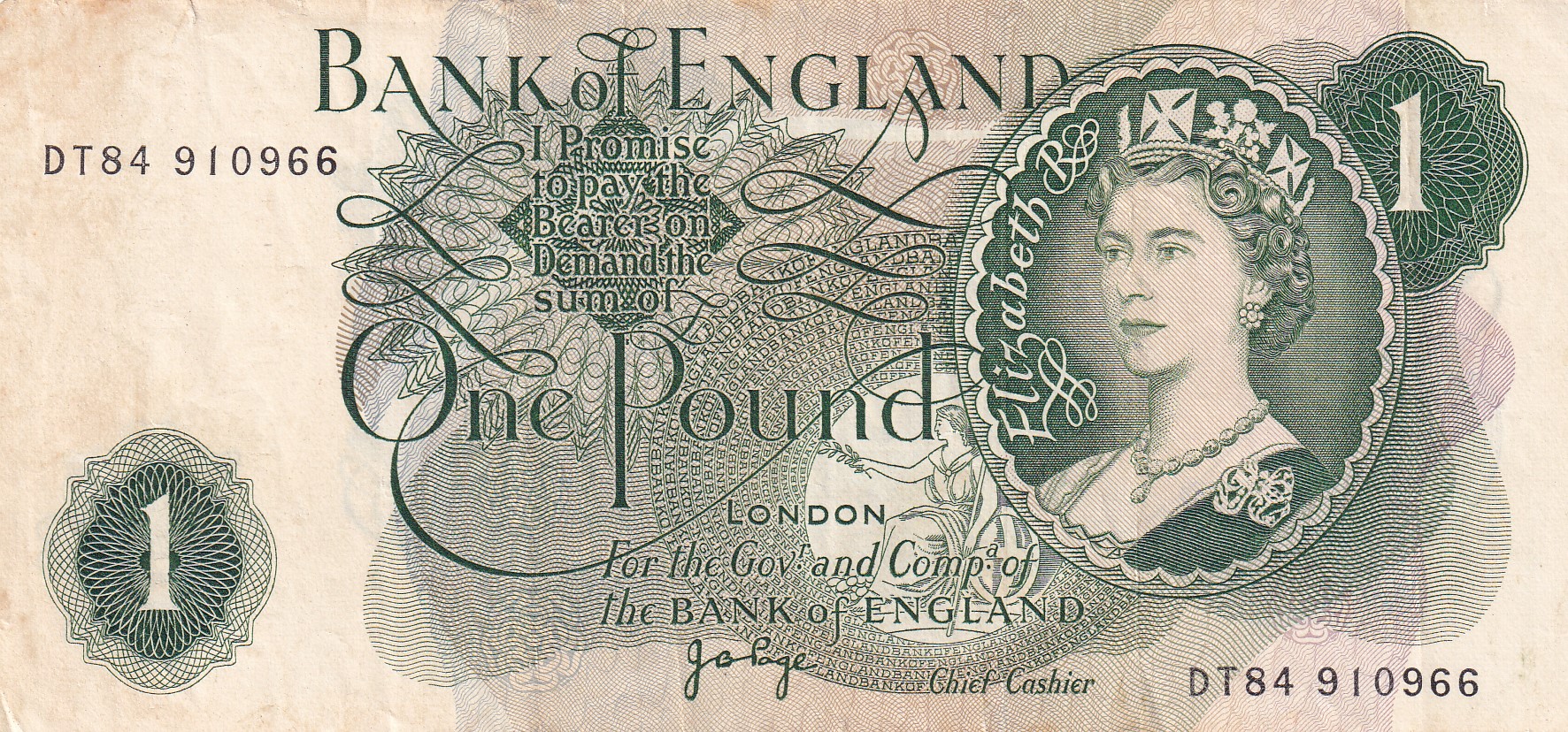 United Kingdom › England 1 Pound - Elizabeth II Series C; portrait Rare Note #B2