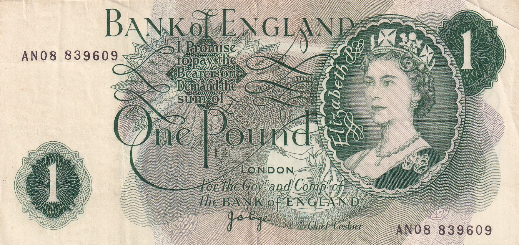 United Kingdom › England 1 Pound - Elizabeth II Series C; portrait Rare Note #B2