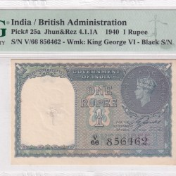 1 RUPEES 1940 GEORGE VI GOVERNOR C.E.JONES RARE (PMG GRADE 63)