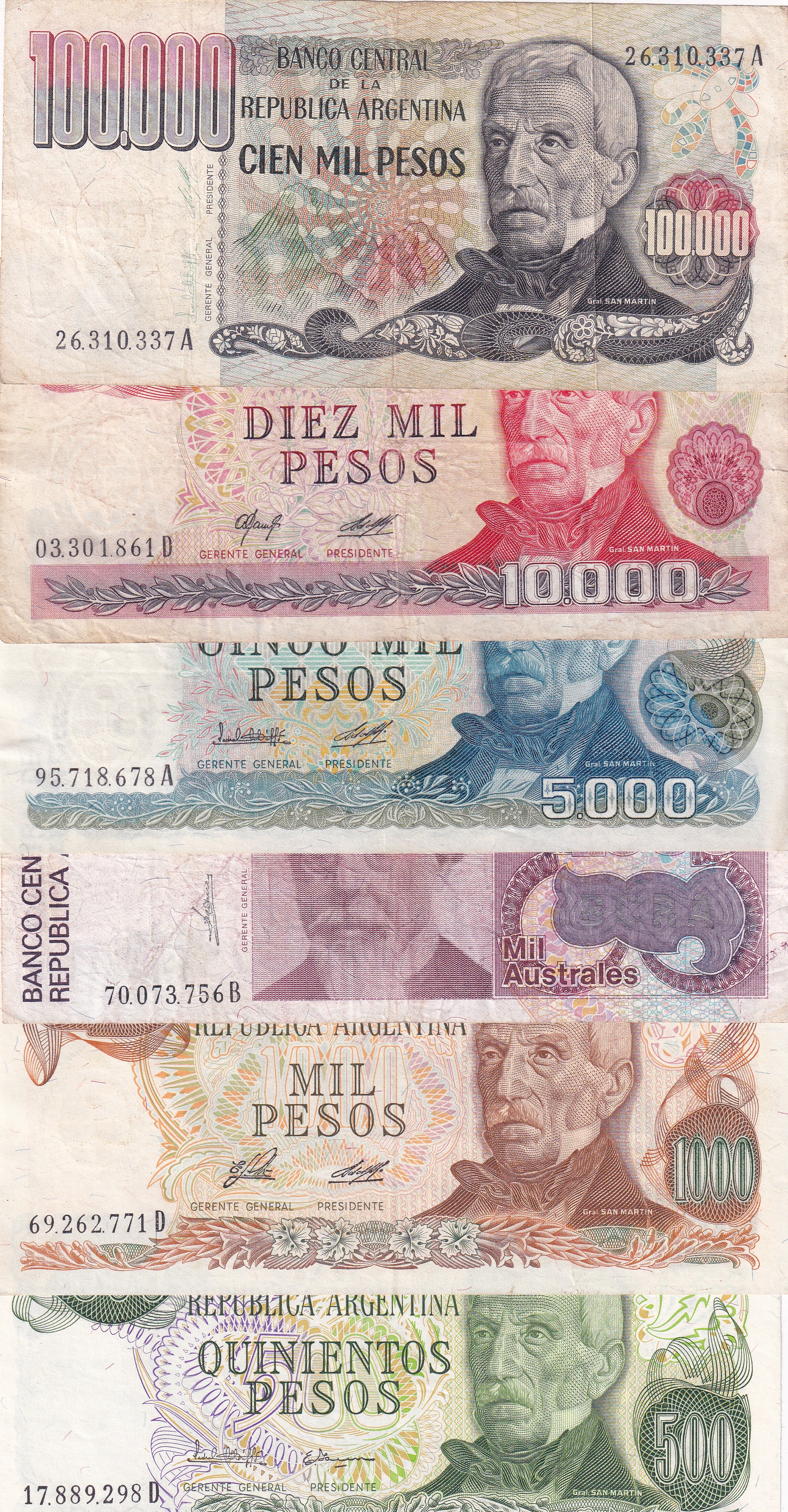 Argentina 18 Different (18 Pcs) Note Set #!8