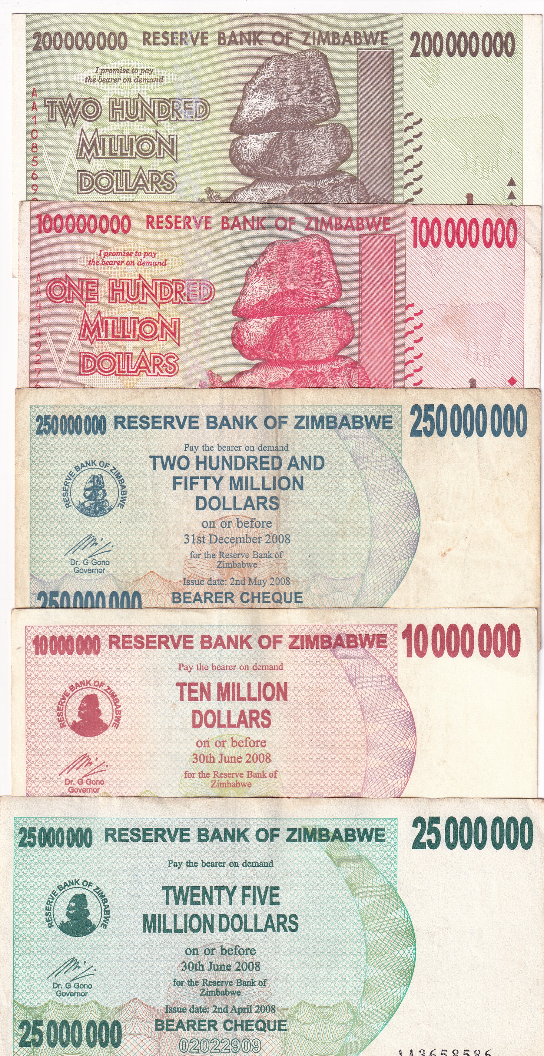 15 Different Zimbabwe Rare (15 Note Set) #!12