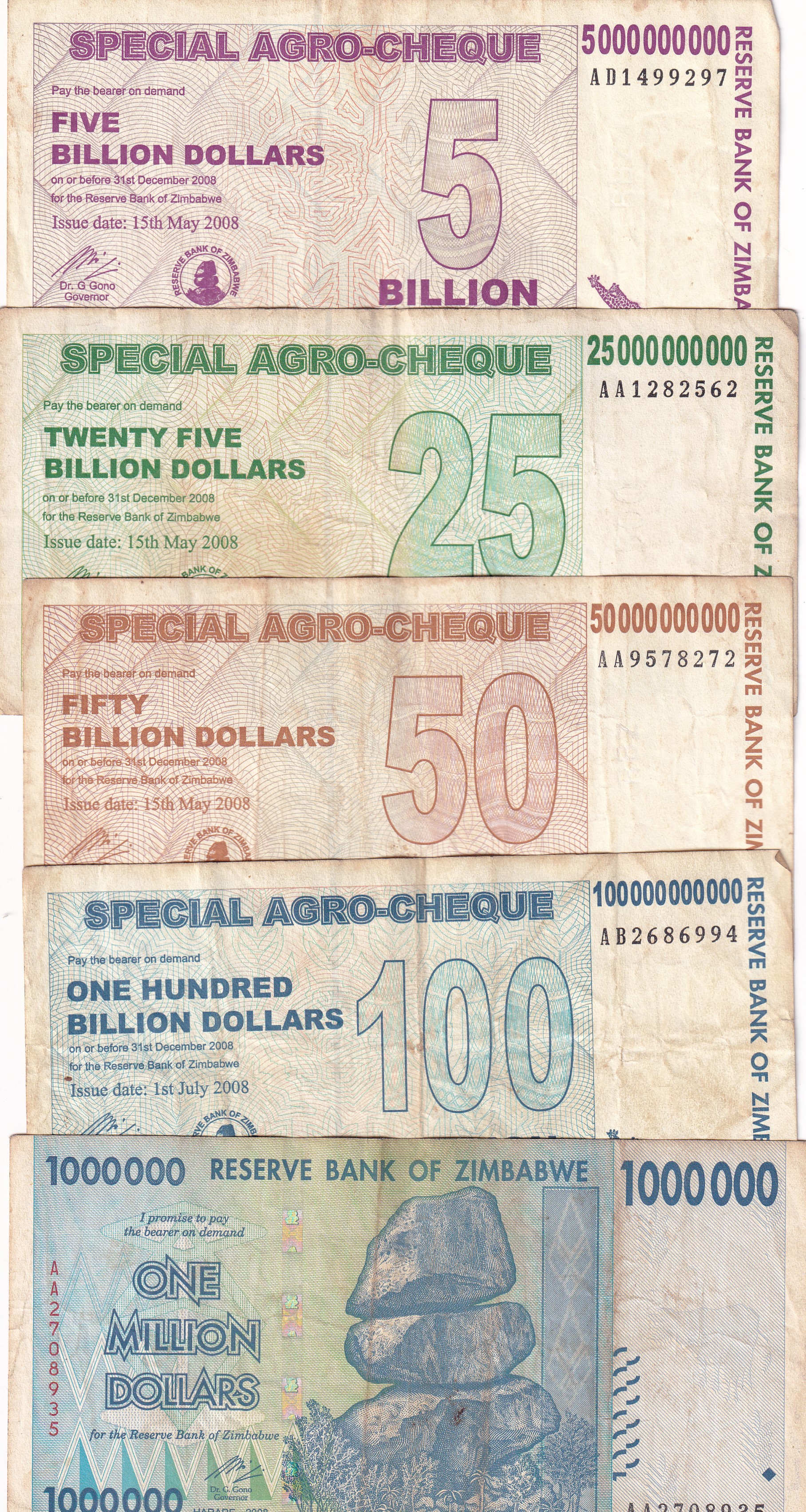 15 Different Zimbabwe Rare (15 Note Set) #!12