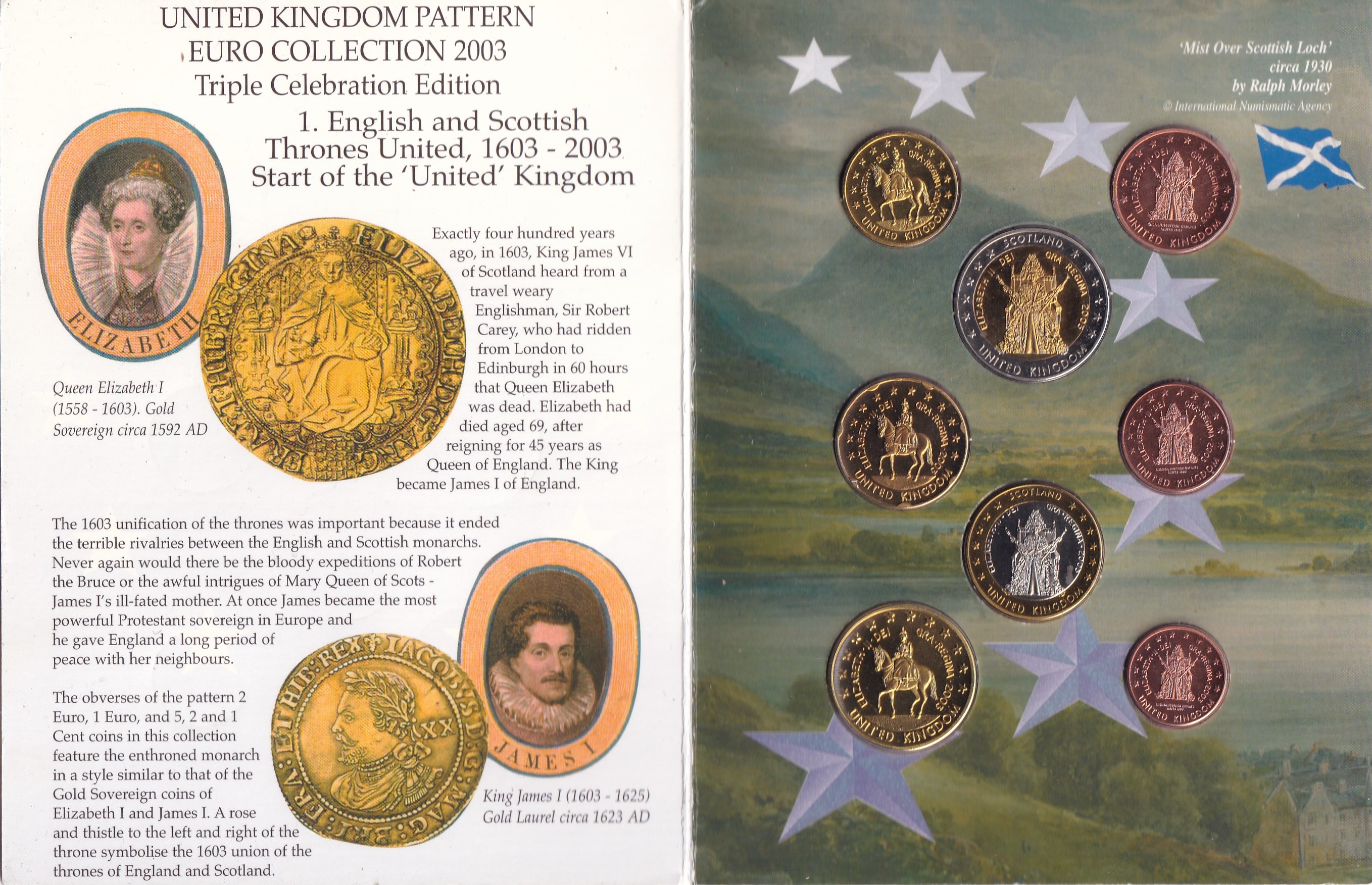 United Kingdom Scotland Euro Pattern 2002 Rare (8 Coin Set ) with Beautiful Folder