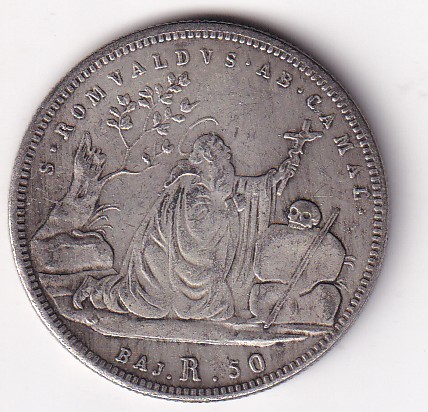 Papal States 1834 Rare 50 Baiocchi - Gregory XVI St. Romualdo Fantasy Token #E-403